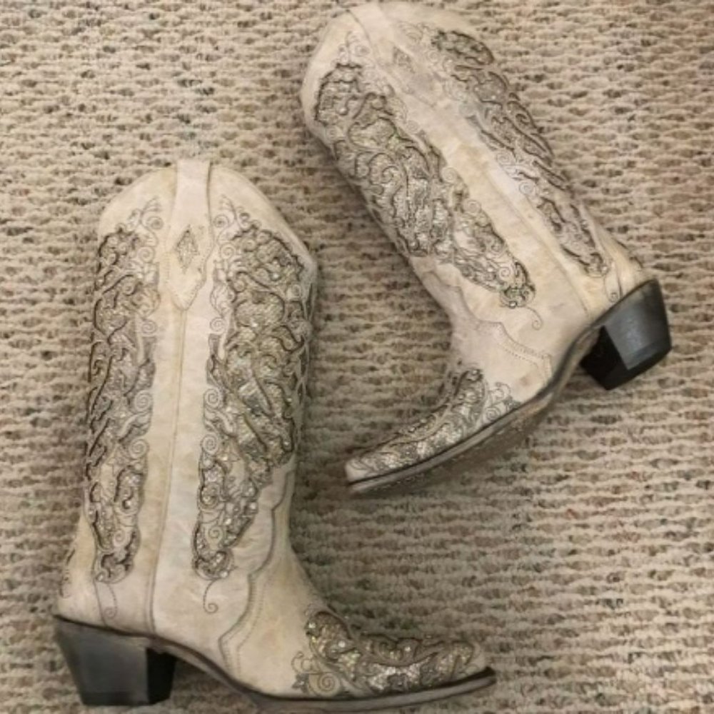 Corral ivory leather crystal sparkle cow 10 Sz